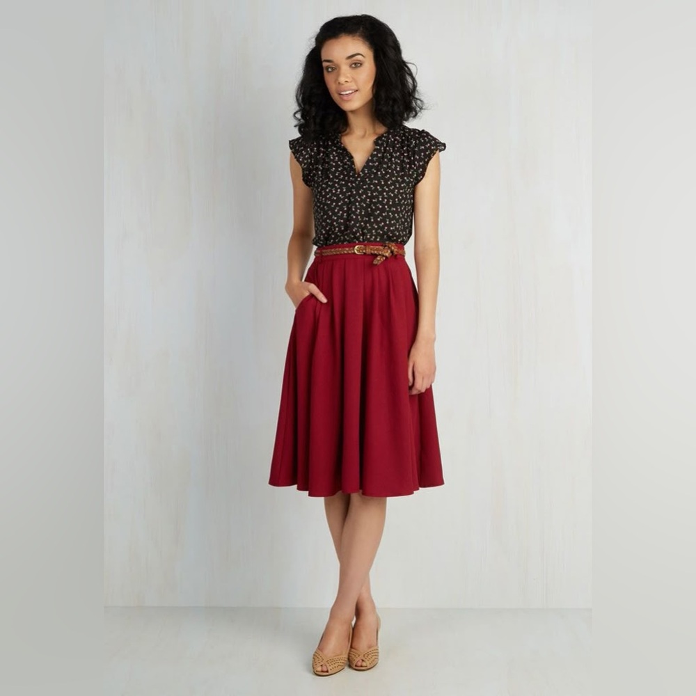 Modcloth Breathtaking Tiger Lilies Midi Skirt in Red